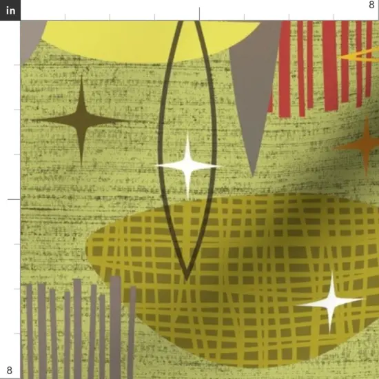 Various Fabrics by the Yard or Fat Quarter Mid Century Modern Graphic Green Vintage Retro Gold Atomic Custom Printed Fabric by Spoonflower {4}