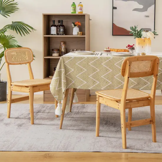 Costway Rattan Accent Chairs Set of 2 Bamboo Frame Cane Woven Backrest &Seat Dining Room {2}