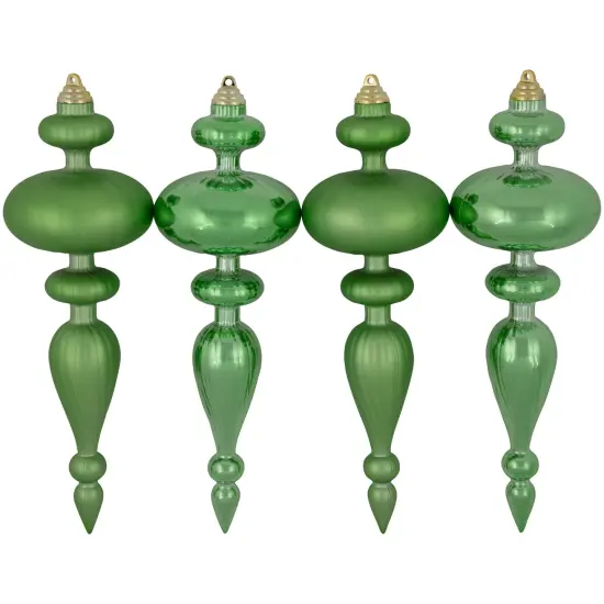 Northlight Commercial Size 2-Finish Christmas Finial Shatterproof Ornaments - Green -12" - 4ct {3}