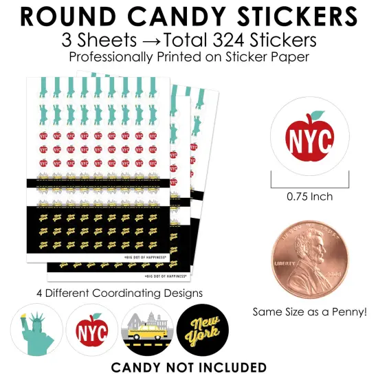 Big Dot of Happiness NYC Cityscape - New York City Party Small Round Candy Stickers - Party Favor Labels - 324 Count {4}