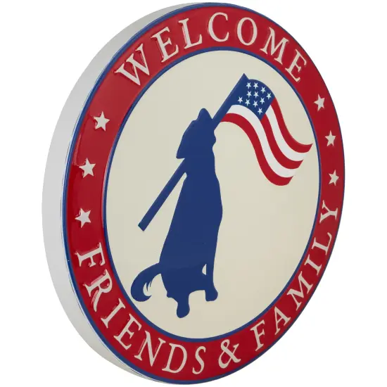 Northlight Welcome Friends and Family Patriotic Dog Metal Wall Sign - 13.75" Red {5}
