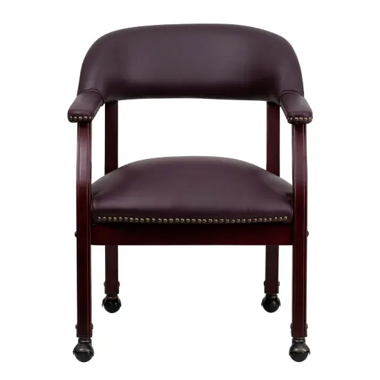 Emma and Oliver Conference Chair with Accent Nail Trimand Casters Burgundy LeatherSoft {3}