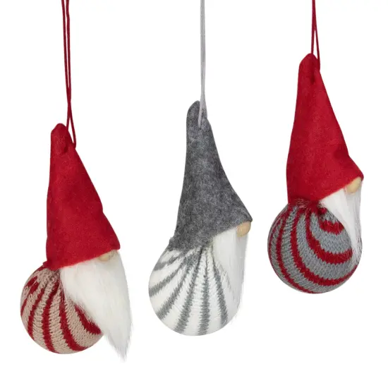 Northlight Santa Gnome Christmas Ornaments - 4.75" - Red and Gray - Set of 3 {3}