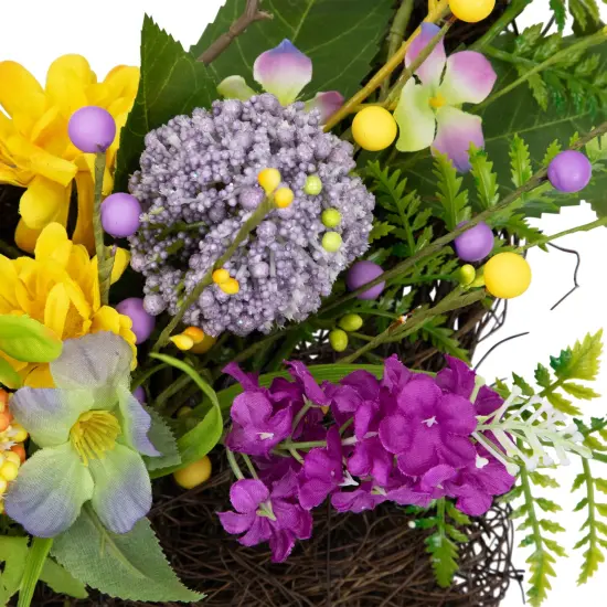 Northlight Mixed Wild Flower and Foliage Hanging Spring Wall Basket - 16" Yellow {6}