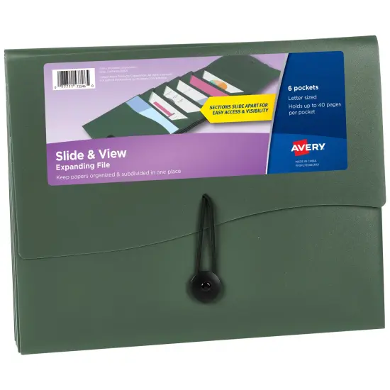Avery Slide & View Expanding File Folder, 6 Pockets, Letter Size, 1 Sage Folder (73546) {1}