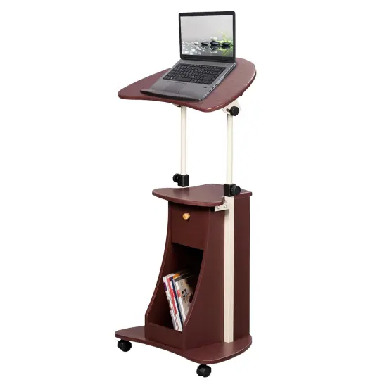 Techni Office Solutions 45.5" Brown Durable Rolling Adjustable Laptop Cart {4}
