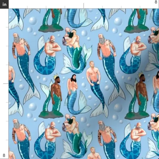 Various Fabrics by the Yard or Fat Quarter Blue Sea Ocean Mermaid Lgbtq Mythical Gay Merman Mermen Small Scale Creatures Nsfw Mature Custom Printed Fabric by Spoonflower {4}