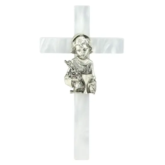 Roman Girl's Mother of Pearl First Communion Wall Cross White {1}
