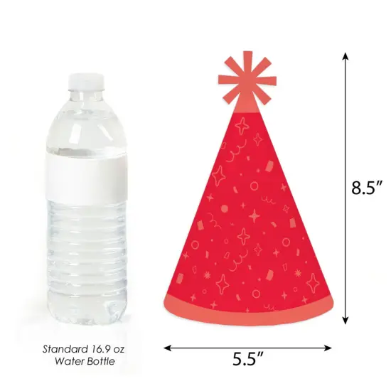 Big Dot of Happiness Red Confetti Stars - Cone Happy Birthday Party Hats for Kids and Adults - Set of 8 (Standard Size) {4}