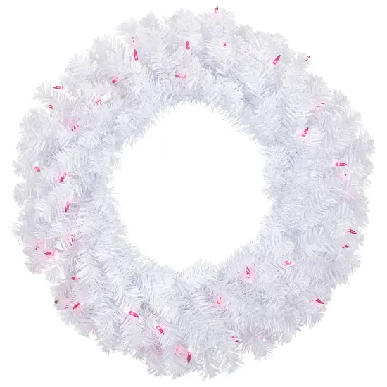 Northlight Pre-Lit Woodbury White Pine Artificial Christmas Wreath - 24" - Pink Lights {1}