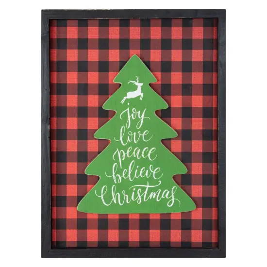 Northlight 16" Red and Black Buffalo Plaid Christmas Tree Shadow Box Wall Plaque {1}
