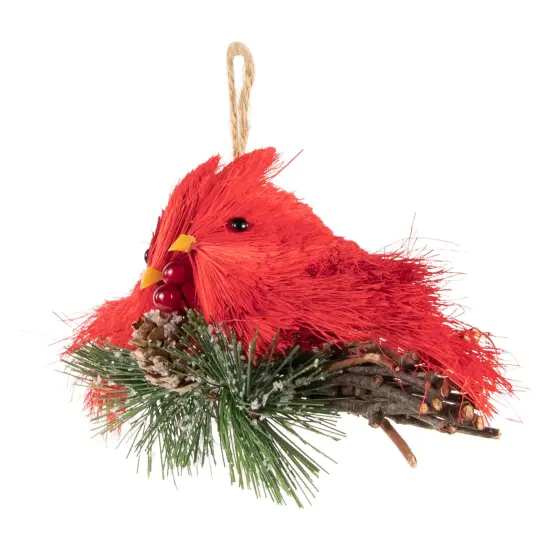 Northlight 8" Double Cardinal and Pine Needle Branch Hanging Christmas Ornament Red {5}