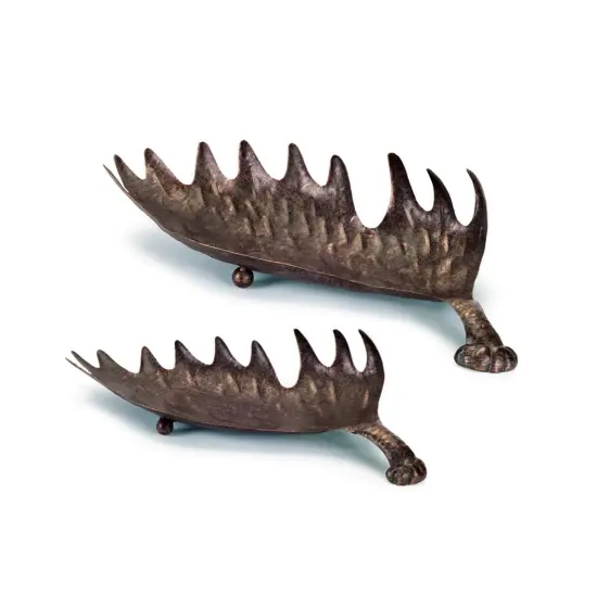 Melrose Set of 2 Bronze and Brown Elk Horn Christmas Tabletop Trays 22" {3}