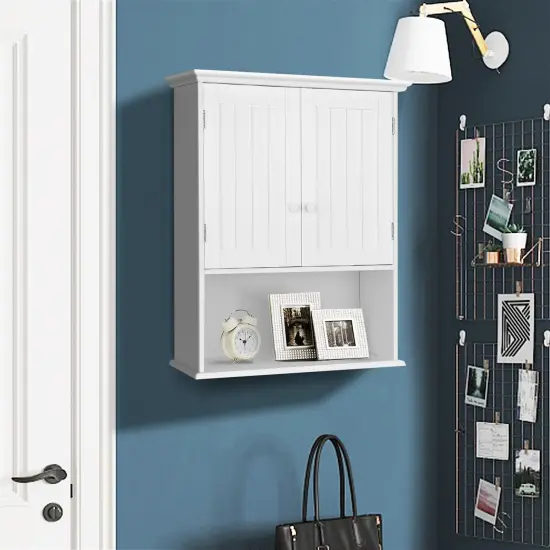 2-Door Wall Mount Bathroom Storage Cabinet with Open Shelf White {3}