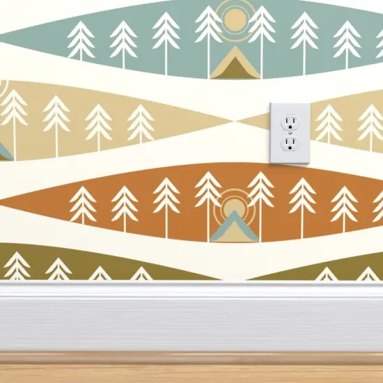 Peel & Stick Wallpaper 2FT Wide Camping Earth Tones Adventure Exploration Great Outdoors Tents Trees Nature Sunrise Sunset Red Beige Cozy Hygge Custom Removable Wallpaper by Spoonflower {4}
