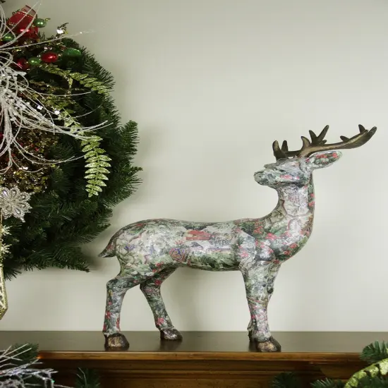 Gallerie II 19" Victorian Holly Berry Decoupage Stag Deer Reindeer with Turned Head Table Top Decoration Multi {1}