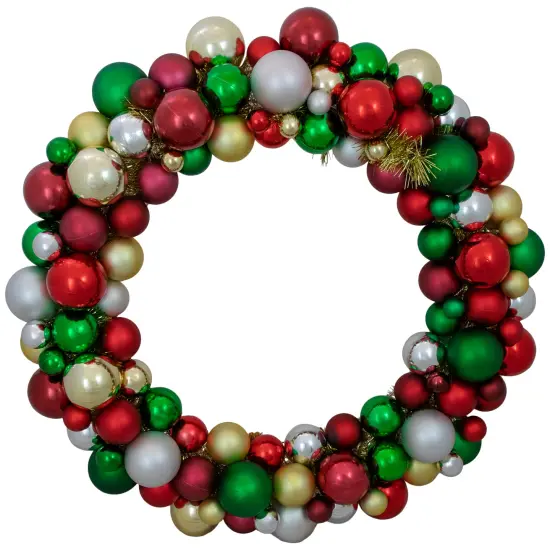 Northlight Traditional 2-Finish Shatterproof Ball Christmas Wreath - 36" - Multicolor - Unlit Silver {1}