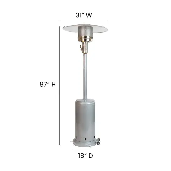 Merrick Lane Stainless Steel 7.5' Tall 40,000 BTU Outdoor Propane Patio Heater with Wheels Silver {4}