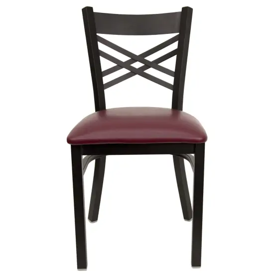 Emma and Oliver 2 Pack "X" Back Metal Restaurant Chair BurgVYL/BlackMetal {2}