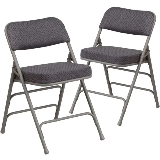 Emma and Oliver 2 Pack Premium Curved Triple Braced & Hinged Fabric Upholstered Metal Folding Chair Gray {1}