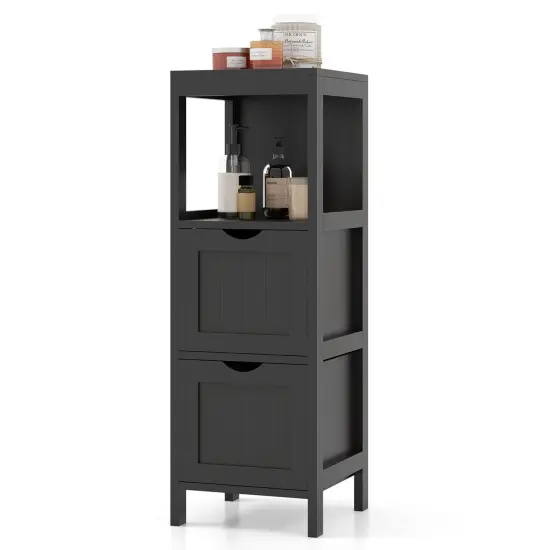 Costway Bathroom Floor Cabinet Freestanding Side Storage Organizer with 2 Removable Drawers Brown/Grey/Black {7}