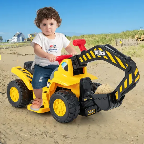 Costway 6V Electric Kids Ride On Excavator Pretend Play Toy Tractor w/ Basketball Hoop {2}