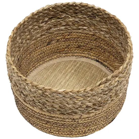 Northlight Set of 3 Braid and Twist Woven Seagrass Storage Baskets 9.75" Beige {4}