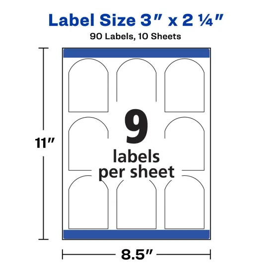 Avery Arched Labels, Sure Feed, Print to the Edge, Permanent Adhesive, Textured Matte, 2-1/4" x 3", 90 Labels (22809) {5}