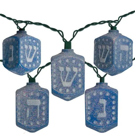 Kurt Adler 10 Count Blue Hanukkah Dreidel Novelty Light Set-Incandescent Lights {1}