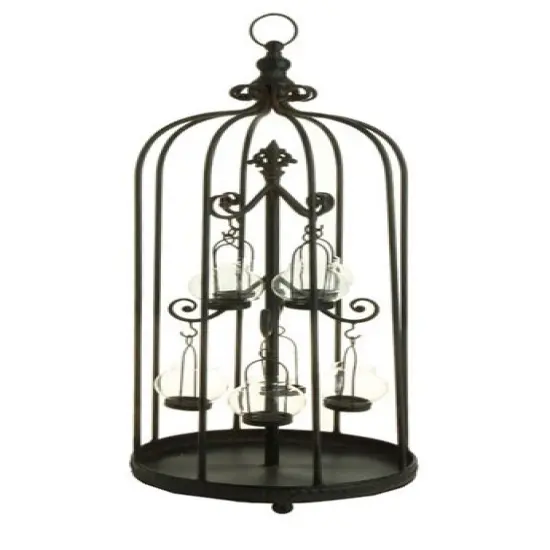 Raz 31" Bistro Kitchen Rustic Black Birdcage Glass Tea Light Candle Holder {1}