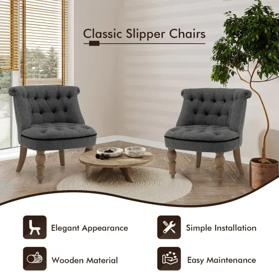 Costway Set of 2 Upholstered Slipper Chairs Armless Accent Chairs w/ Beech Wood Legs {6}