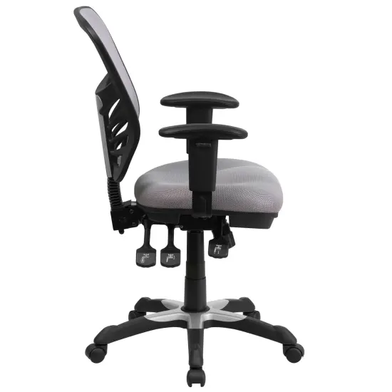 Emma and Oliver Mid-Back Mesh Triple Paddle Swivel Ergonomic Office Chair with Adjustable Arms Gray {5}
