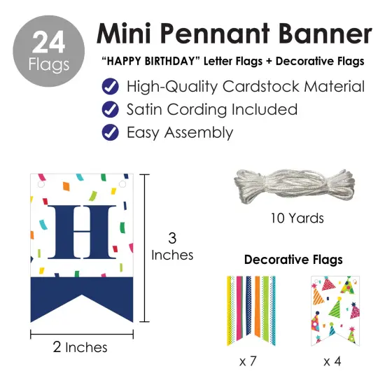 Big Dot of Happiness Cheerful Happy Birthday - Colorful Birthday Party Mini Pennant Banner - Happy Birthday {6}