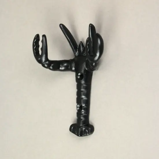 Set of 3 Black Enamel Cast Iron Lobster Shaped Decorative Wall Hooks {6}
