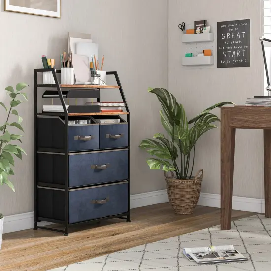 Costway 4-Drawer Dresser Organizer Closet Storage Cabinet withShelves & Foldable Drawers {5}