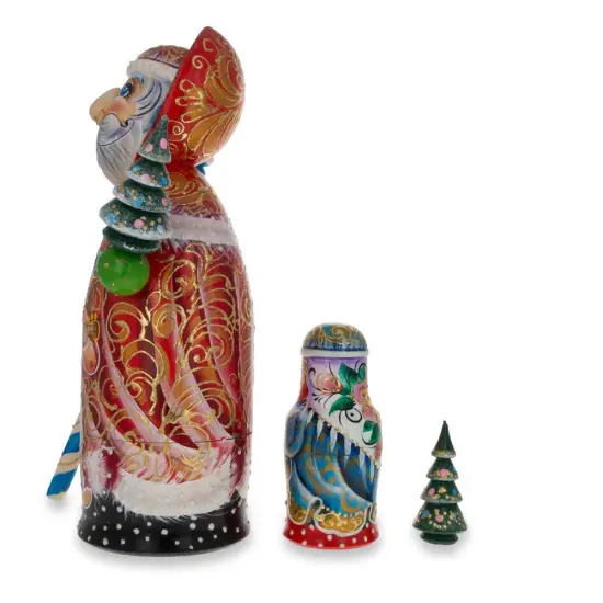 Hand Carved Solid Wood Santa Did Moroz Nesting Dolls 9.5 Inches {5}