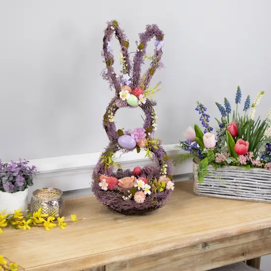 Northlight Floral Grapevine Bunny Shaped Easter Basket Decoration - 21" Purple {4}