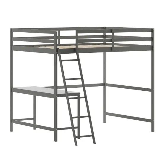 Emma and Oliver Ridley Twin Wood Loft Bed Frame with Protective Guardrails and Integrated Desk and Ladder for Use with Any 6-8" Thick Mattress {1}