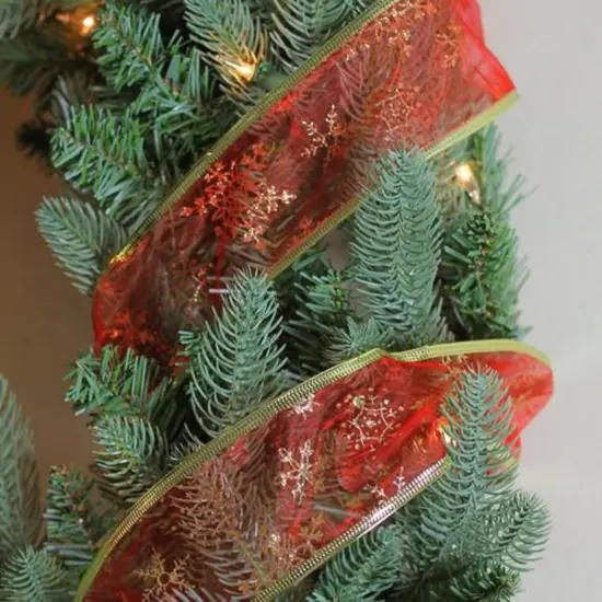 Northlight Cranberry Red and Gold Glitter Snowflakes Wired Christmas Craft Ribbon 2.5 x 10 Yards {3}