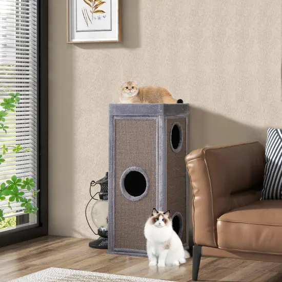 Costway 4-Story Cat House 39'' Cat Condo with Scratching Posts & 4 Soft Plush Cushions Gray/Natural {3}