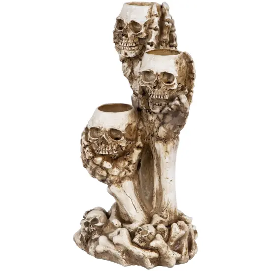Northlight Triple Skulls and Bones Halloween Tea Light Candle Holder - 12" Beige {4}