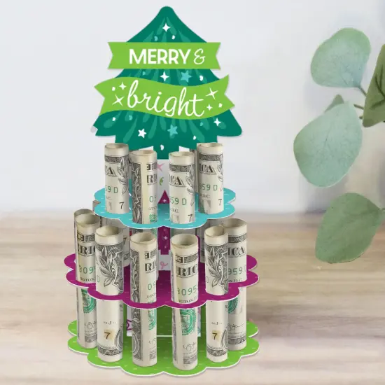 Big Dot of Happiness Merry and Bright Trees - DIY Colorful Whimsical Christmas Party Money Holder Gift - Cash Cake {1}
