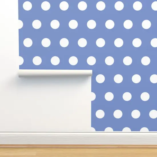Pre-Pasted Wallpaper 2FT Wide Blue Bright Polka Dots Costal Beach Whimsical Large Scale Custom Pre-pasted Wallpaper by Spoonflower {2}
