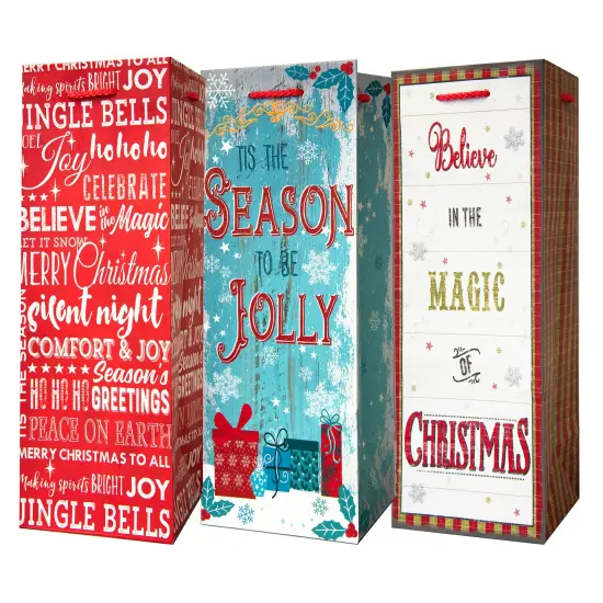 LB International Pack of 6 Assorted Christmas Wine Gift Bags with Handle Multi {3}