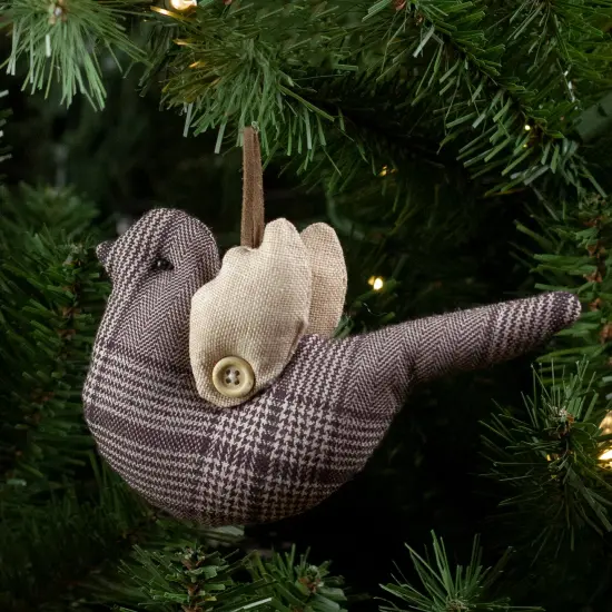 Northlight 8" Brown and Beige Houndstooth Plaid Bird Christmas Ornament {3}