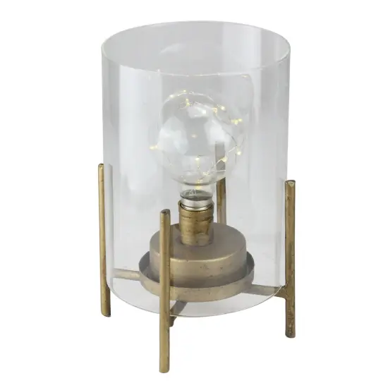 Melrose 10&rdquo; Glass Hurricane Cylinder Lantern with LED Fairy Light Bulb Clear {3}