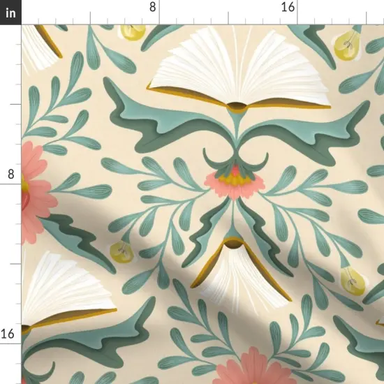 Various Fabrics by the Yard or Fat Quarter Library Book Pink Coral Damask Reading Hidden Whimsical Custom Printed Fabric by Spoonflower {2}