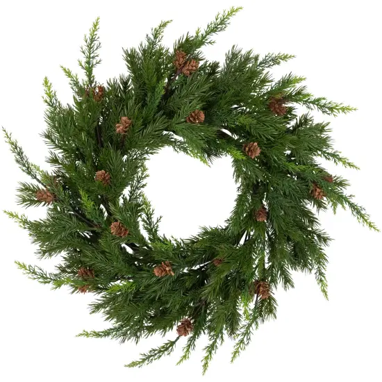 Northlight Real Touch&trade;️ Cypress and Pinecone Artificial Christmas Wreath- 24" - Unlit Green {1}