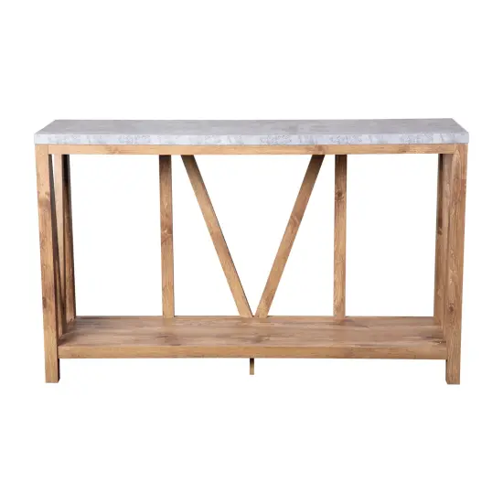Merrick Lane Erikson Modern Farmhouse Engineered Wood Sofa Table with Wood Bracing and Lower Shelf Warm Oak/Concrete {3}