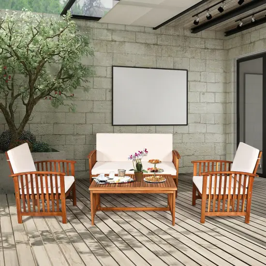 4 Pieces Patio Solid Wood Furniture Set Beige {1}